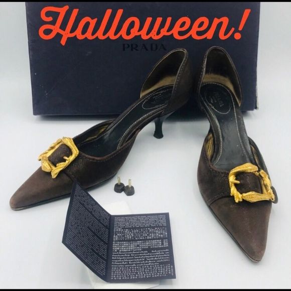 PRADA SNAKE BUCKLE GOAT SKIN d’ORSAY KITTEN PUMPS - Picture 5 of 10